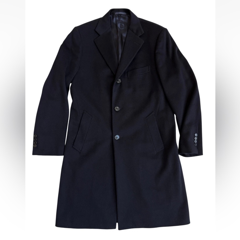 Caruso Mens Sz 40R Blacl Wool Cashmere Blend 3 Button Closure Coat Italy